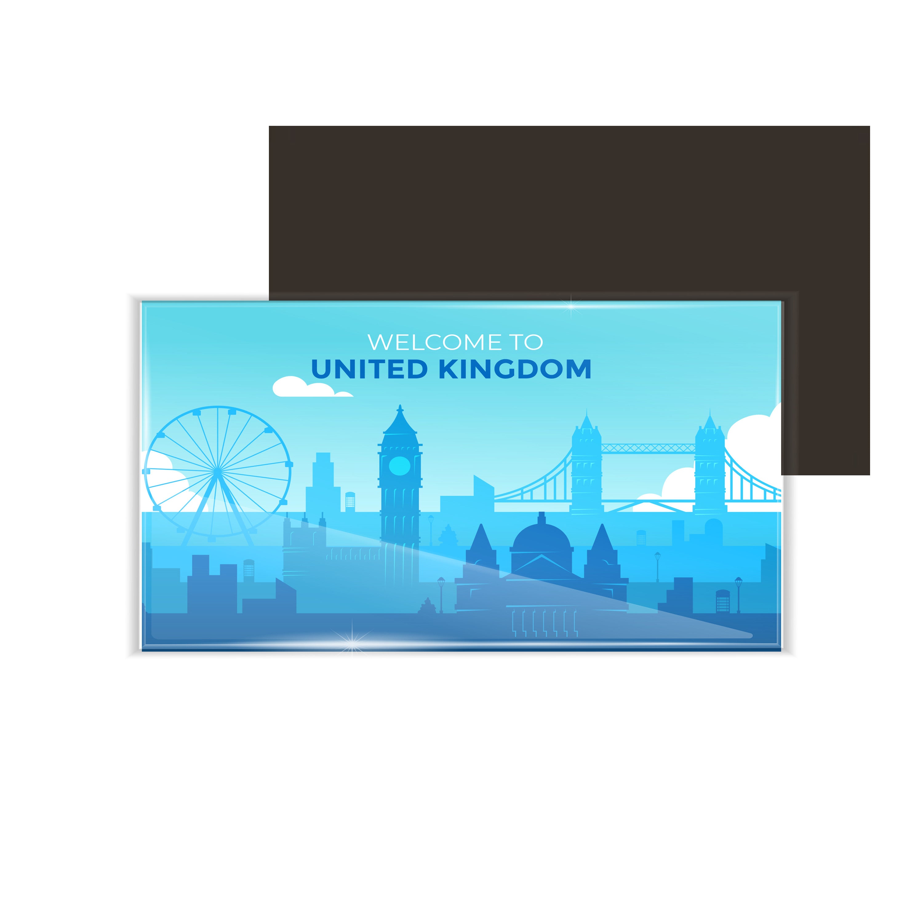 dhcrafts Fridge Magnet Rectangle Acrylic Glass (8.6 x 5.4 cm) Blue Travel United Kingdom Design Pack of 1